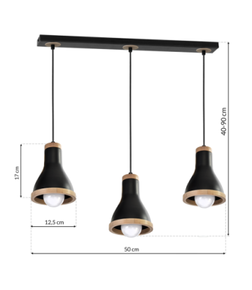 Lampa wisząca HOLLY BLACK / WOOD 3xE27 60W