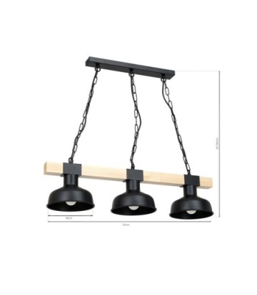 Lampa wisząca FARO BLACK/NATURAL WOOD 3xE27 60W