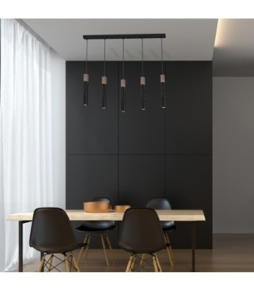 Lampa wisząca SOLO SAWN BLACK / PATINATED WOOD 5x mini GU10