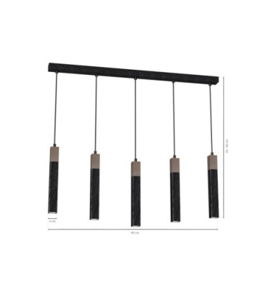 Lampa wisząca SOLO SAWN BLACK / PATINATED WOOD 5x mini GU10